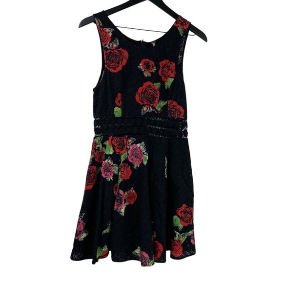 Free People Dresses & Skirts - Free People Dress Black Sz 10 Skater Fit and Flair Floral Boho Cottage Core